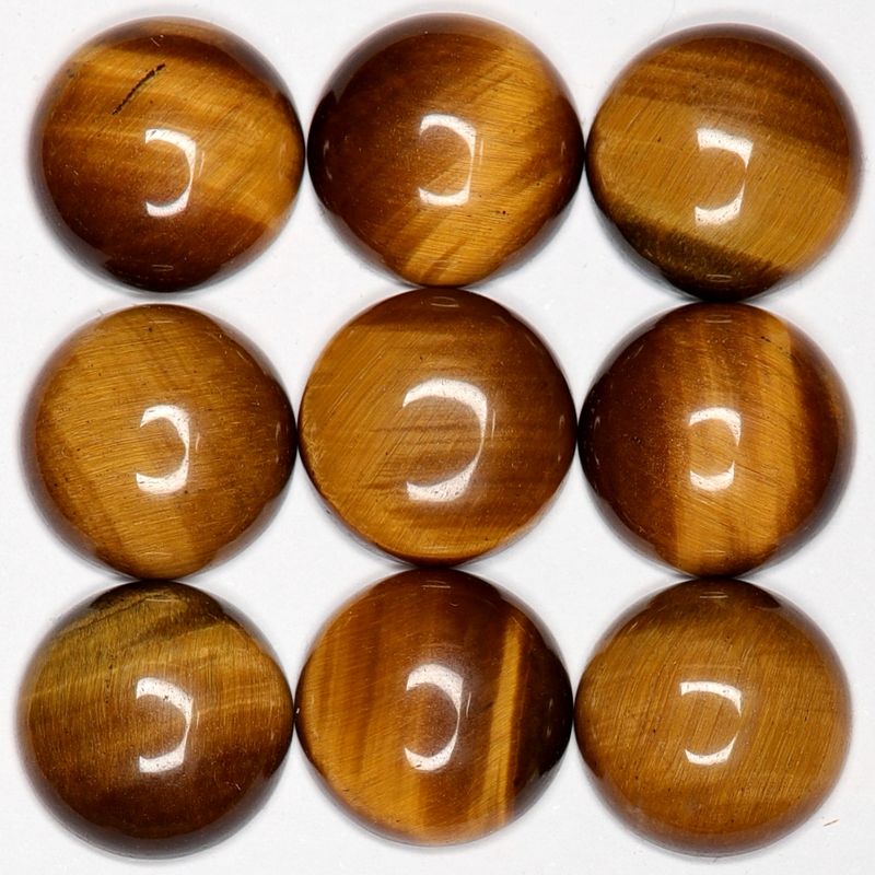 Cabochon, tigerøye, gul, 15 mm