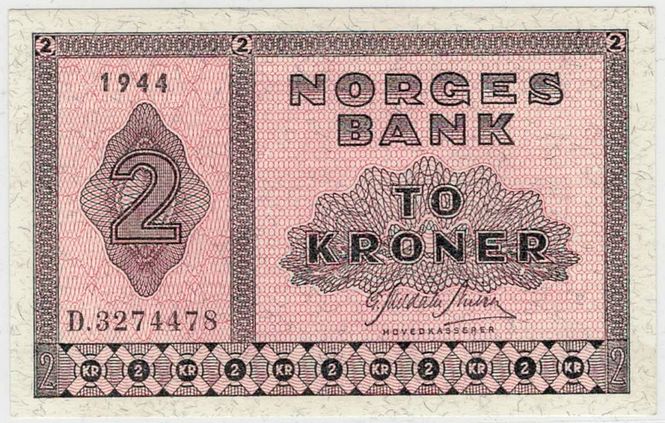 Hovedbilde 2 kroner 1944 D, kv. 0/01