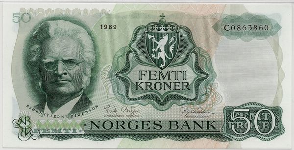 Hovedbilde 50 kroner 1969 C, PMG 66EPQ, top pop!