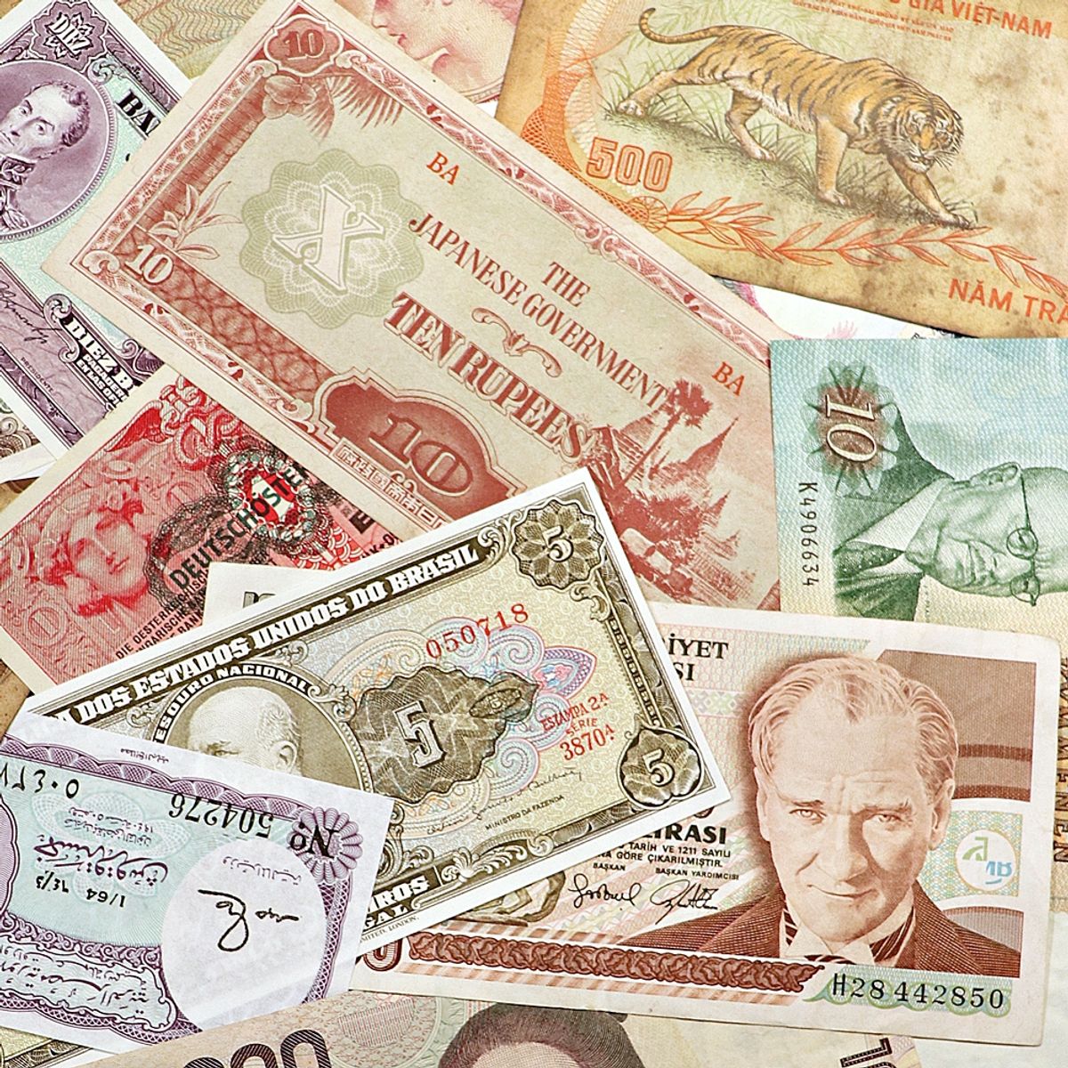 50 sedler, hele verden, mange ulike