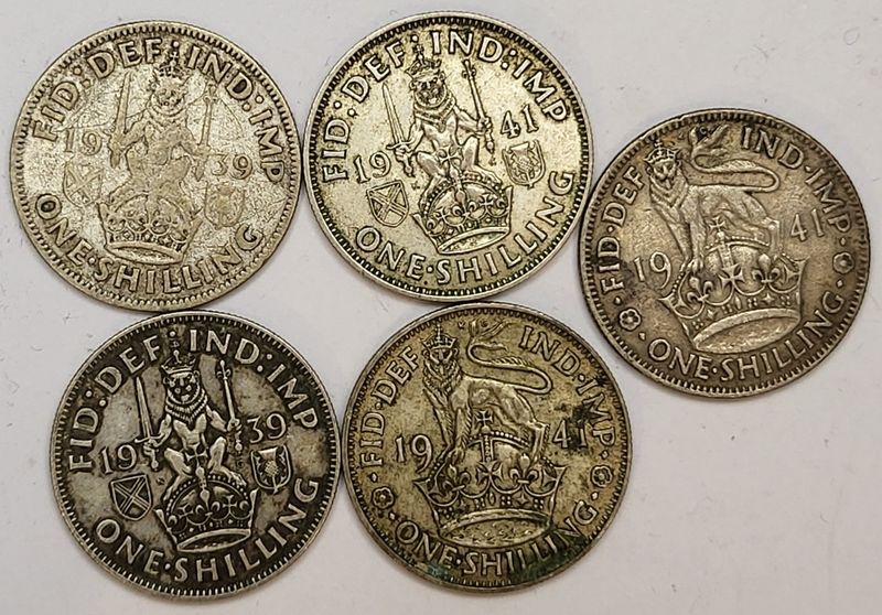 Storbritannia, 5 x 1 shilling 1939-1941