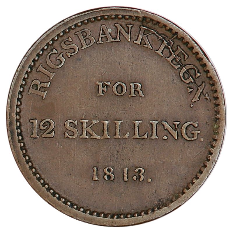 Frederik VI, 12 skilling rigsbanktegn 1813, Kongsberg