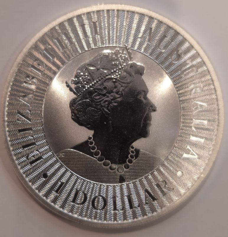 SPOT +12%, Australia, 1 dollar, 2021, 31,1 gram 99,99% sølv, kenguru