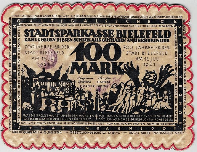 Hovedbilde Bielefeld, 100 mark 1921, tøyseddel