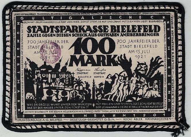 Hovedbilde Bielefeld, 100 mark 1921, Seddel i tøy