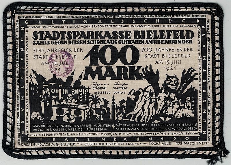Bielefeld, 100 mark 1921, Seddel i tøy