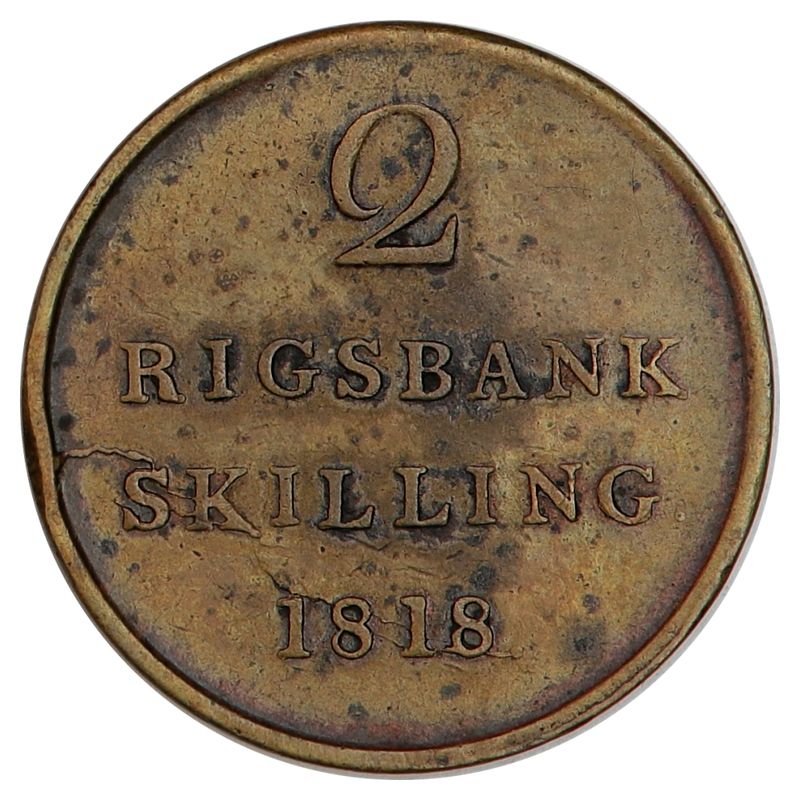 Danmark, 2 rigsbankskilling 1818