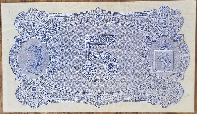 SOLGT! 5 kroner 1877, fargefrisk, nydelig kvalitet, god 1+