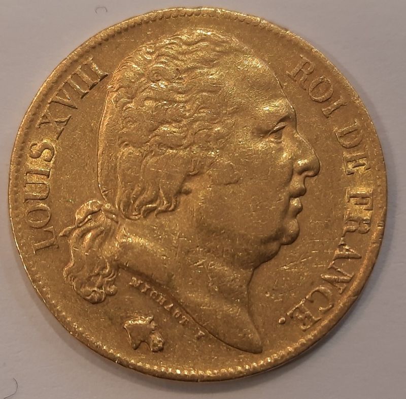 Frankrike 20 francs 1819 A, 5,76 gram rent gull