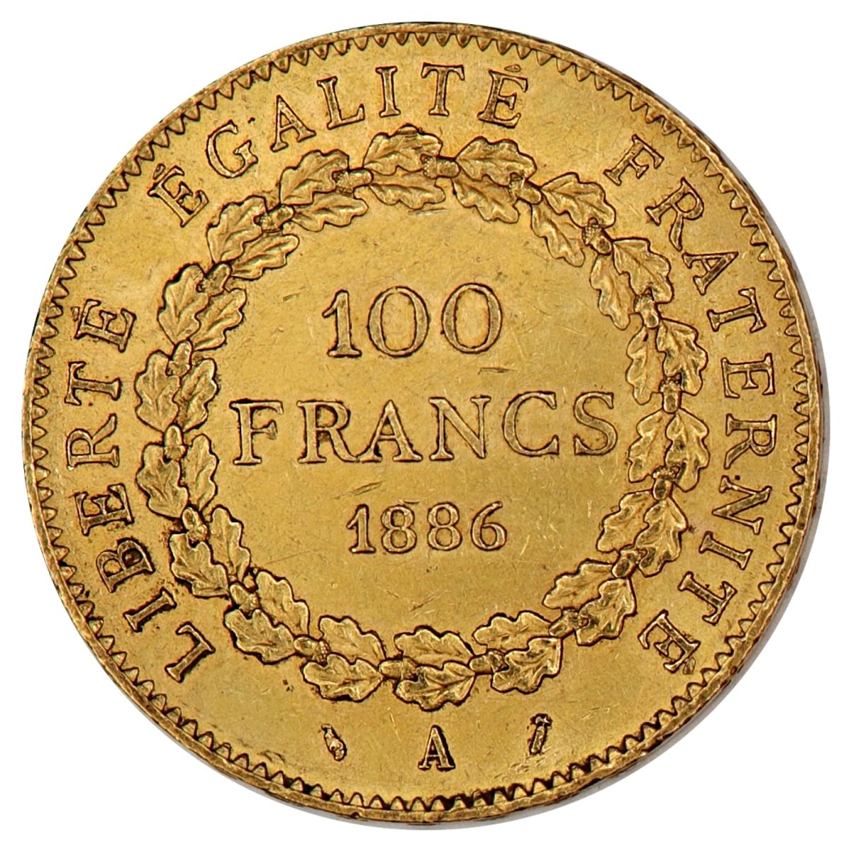 Spot +5% Frankrike, 100 francs 1886, 29,01 gram rent gull