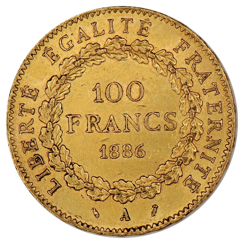 Spot +5% Frankrike, 100 francs 1886, 29,01 gram rent gull
