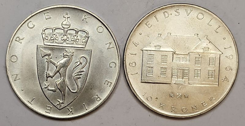 SPOT +0%, 36 gram sølv. 2 x 10 kr 1964