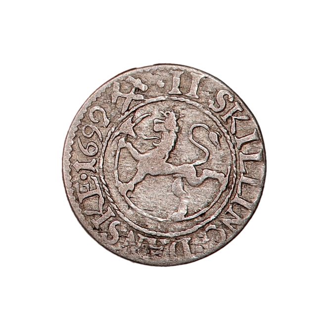 Hovedbilde Christian V, 2 skilling 1692, kv. 1/1+