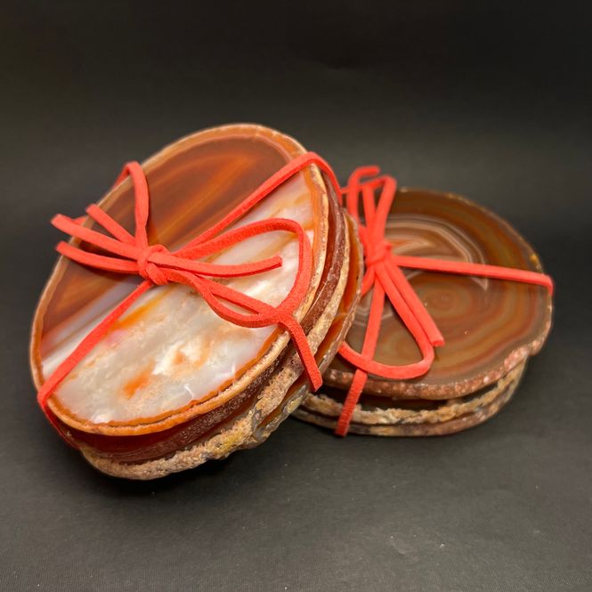 Hovedbilde Bordbrikker (coaster), agat, innfarget rødoransje, 4x