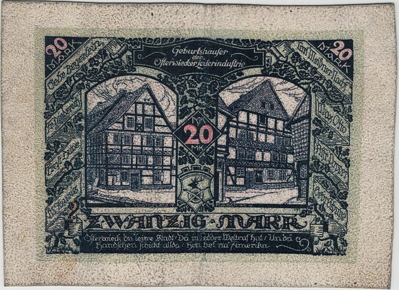 Seddel i lær, Osterwieck 20 mark 1922