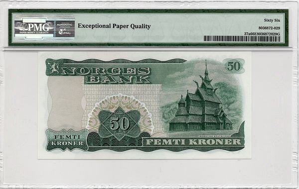 Hovedbilde 50 kroner 1969 C, PMG 66EPQ, top pop!
